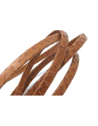 50cm lanière cuir plat 5mm texturé gravé serpent écailles de couleur marron camel