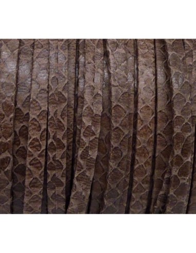 50cm lanière cuir plat 5mm texturé gravé serpent écailles de couleur marron châtain