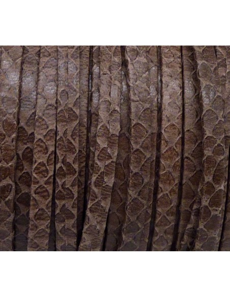 50cm lanière cuir plat 5mm texturé gravé serpent écailles de couleur marron châtain