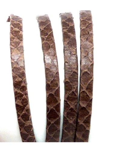 50cm lanière cuir plat 5mm texturé gravé serpent écailles de couleur marron châtain