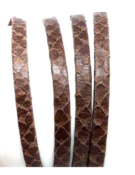 50cm lanière cuir plat 5mm texturé gravé serpent écailles de couleur marron châtain