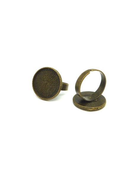 2 Supports bagues réglable pour cabochon rond de 18mm en métal de couleur bronze