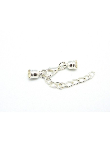 Set de fermoir avec embout rond pour cuir de 5mm argenté