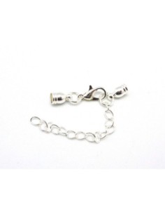 5 Fermoirs mousqueton embout rond pour cordon de 4mm en métal argenté brillant blanc avec chainette de rallonge