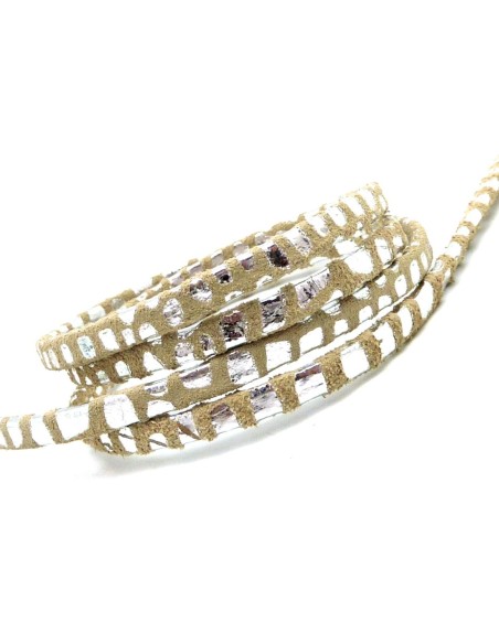 20cm lanière cuir daim plat 5mm doublé très haute qualité de couleur beige et argenté