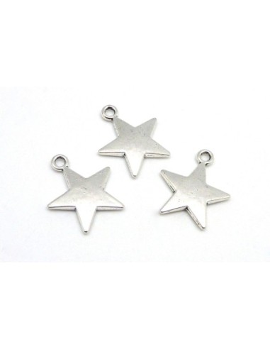 3 Breloques Pendentifs étoile 2,7cm en métal argenté