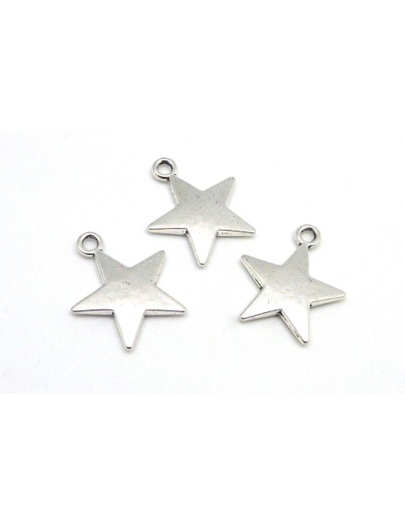 3 Breloques Pendentifs étoile 2,7cm en métal argenté