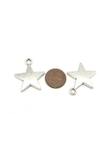 3 Breloques Pendentifs étoile 2,7cm en métal argenté