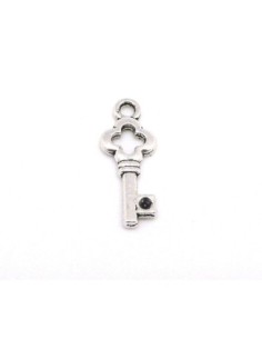 20 Breloques clé 22mm en métal argenté ajouré 2