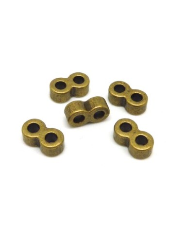 20 Perles, connecteur multi rangs, 2 trous, 10,7mm en métal de couleur bronze pour cordon de 2,5mm