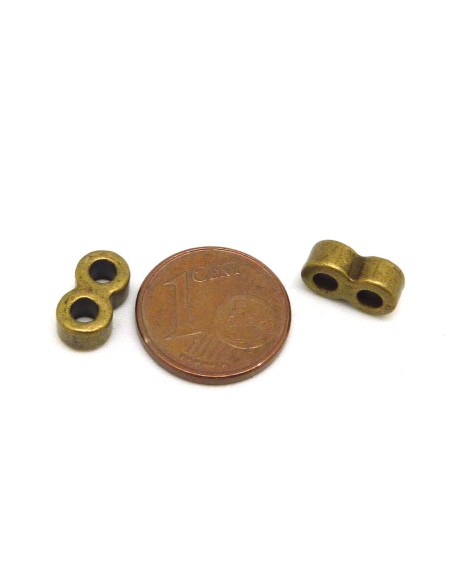 20 Perles, connecteur multi rangs, 2 trous, en métal de couleur bronze pour cordon de 2,5mm
