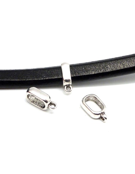 5 Perles support breloque bélière pour cuir regaliz ou cordons épais de 10mm x 7mm en métal argenté