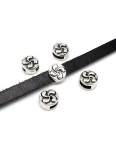 10 Perles passant croix basque slide pour lanière de 6-6,5mm en métal argenté gravé 2