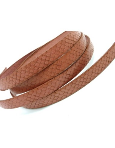 Lanière cuir plat 10mm texturé serpent de couleur rosé