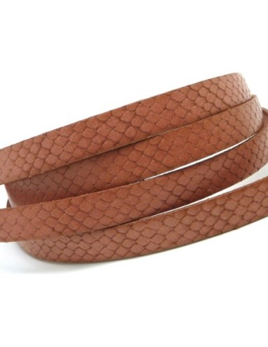 Lanière cuir plat 10mm texturé serpent de couleur rosé