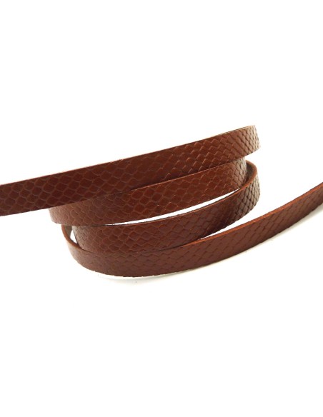 Lanière cuir plat 10mm texturé serpent marron acajou
