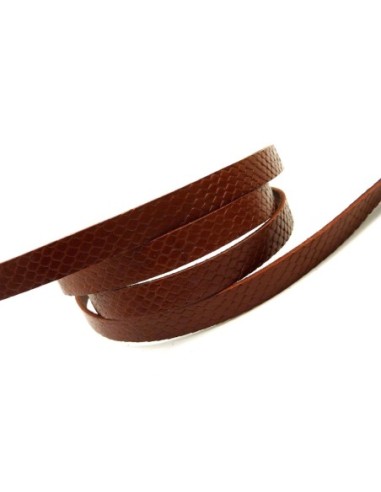 Lanière cuir plat 10mm texturé serpent marron acajou