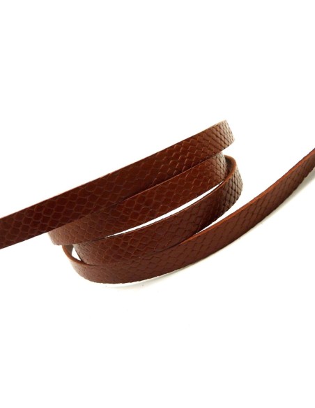 Lanière cuir plat 10mm texturé serpent marron acajou