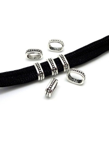 10 perles passant rectangle arrondi incrusté de boules en métal argenté 15mm x 12mm