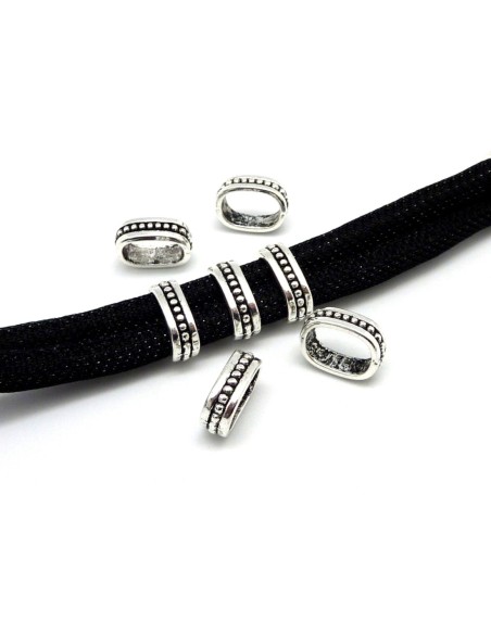 10 perles passant rectangle arrondi incrusté de boules en métal argenté 15mm x 12mm