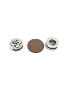 5 Perles passant croix basque slide pour lanière de 10mm en métal argenté gravé 2