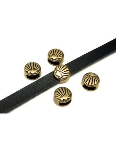 10 Perles passant coquille saint Jacques slide pour lanière de 5,5mm en métal de couleur bronze gravé