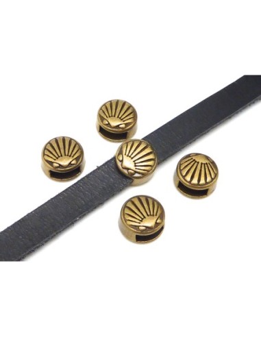 10 Perles passant coquille saint Jacques slide pour lanière de 5,5mm en métal de couleur bronze gravé