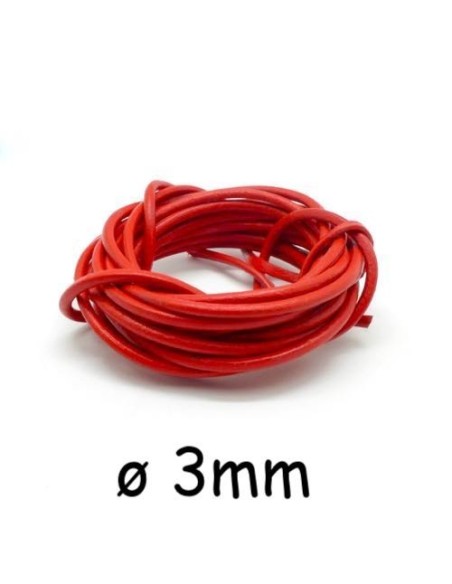Cordon cuir rond 3mm de couleur rouge vif