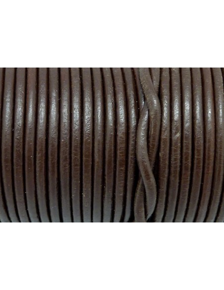 Cordon cuir rond 3mm de couleur marron foncé, brun