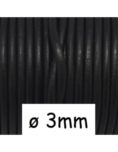 Cuir rond 3mm noir pour création bijoux