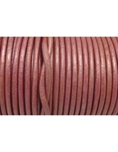 Cordon cuir rond 3mm de couleur rose légèrement métallisé, nacré