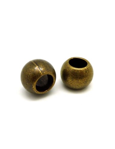 2 Grosses perles ronde 16mm en métal de couleur bronze à gros trou 8,5mm