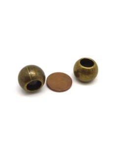 2 Grosses perles ronde 16mm en métal de couleur bronze à gros trou 8,5mm 2