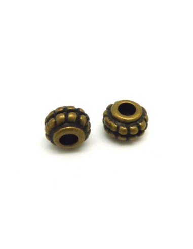 20 Perles cylindre anneau 7mm en métal de couleur bronze travaillé