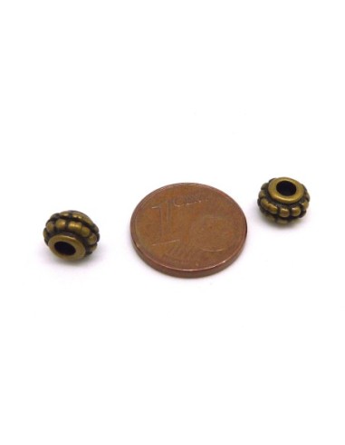 20 Perles cylindre anneau 7mm en métal de couleur bronze travaillé