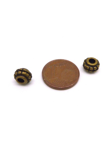 20 Perles cylindre anneau 7mm en métal de couleur bronze travaillé