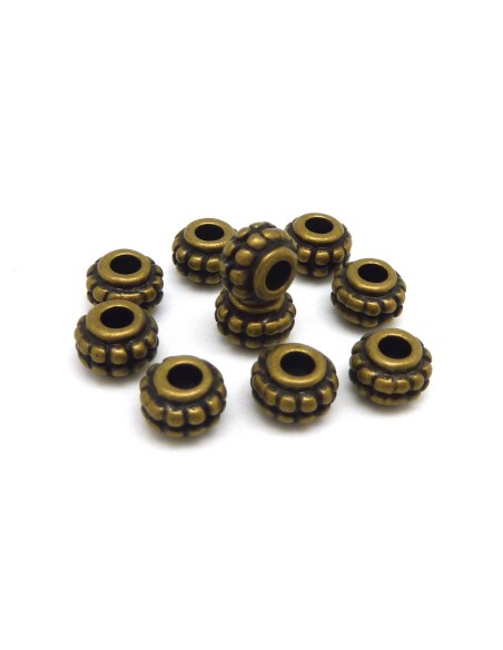 20 Perles cylindre anneau 7mm en métal de couleur bronze travaillé