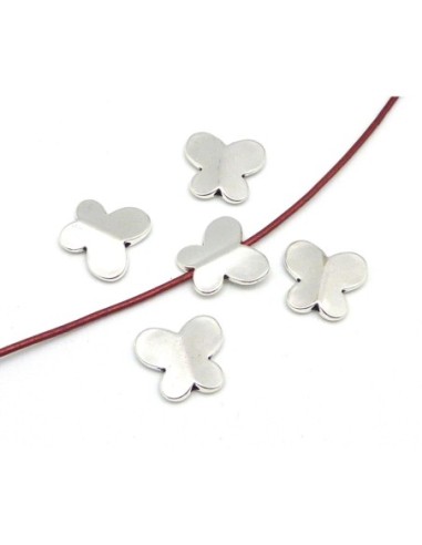 5 Perles fleur, papillon 16,5mm en métal argenté lisse
