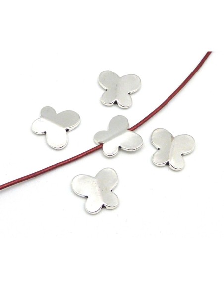 5 Perles fleur, papillon 16,5mm en métal argenté lisse
