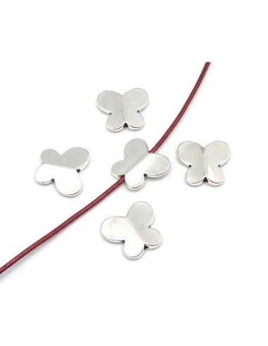 5 Perles fleur, papillon 16,5mm en métal argenté lisse