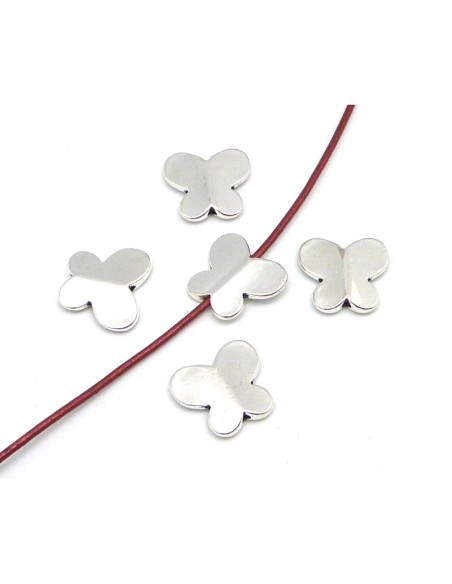 5 Perles fleur, papillon 16,5mm en métal argenté lisse