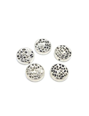 5 Perles plates, irrégulière palet 16mm en métal argenté gravé