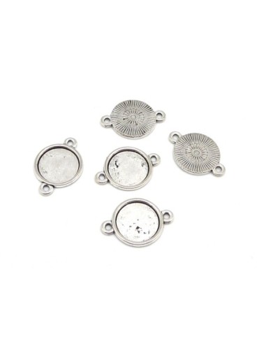 Support connecteur en metal argente pour cabochon de 12mm