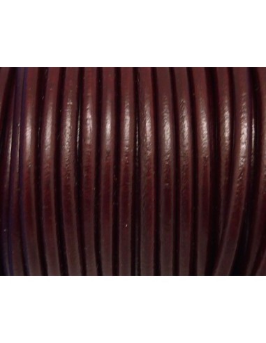 1m Cordon Cuir rond 4,5mm de couleur bordeaux  - CUIR VERITABLE