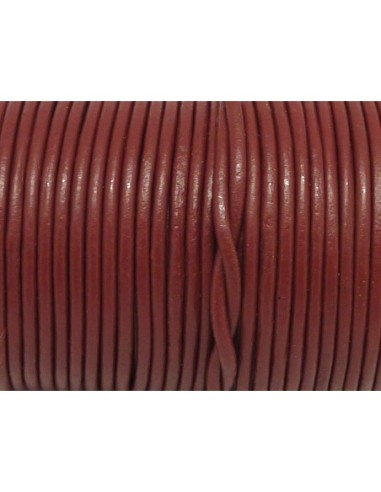 2m Cordon cuir rond 2mm de couleur bordeaux, rouge marsala