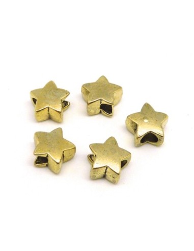 5 Perles étoile 11,5mm en métal doré pâle, à gros trou 5mm