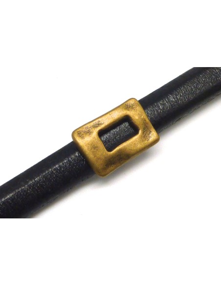 3 Perles passant poussoir slide en métal de couleur bronze martelé pour cuir regaliz