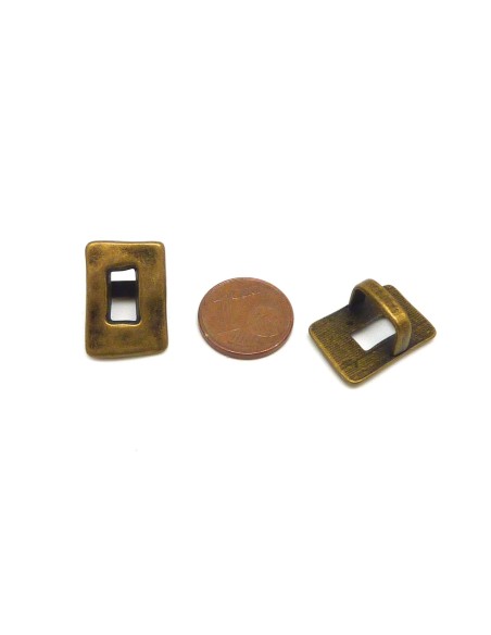 3 Perles passant poussoir slide en métal de couleur bronze martelé pour cuir regaliz