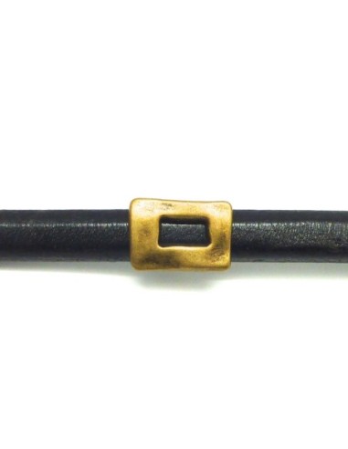 3 Perles passant poussoir slide en métal de couleur bronze martelé pour cuir regaliz