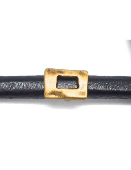 3 Perles passant poussoir slide en métal de couleur bronze martelé pour cuir regaliz